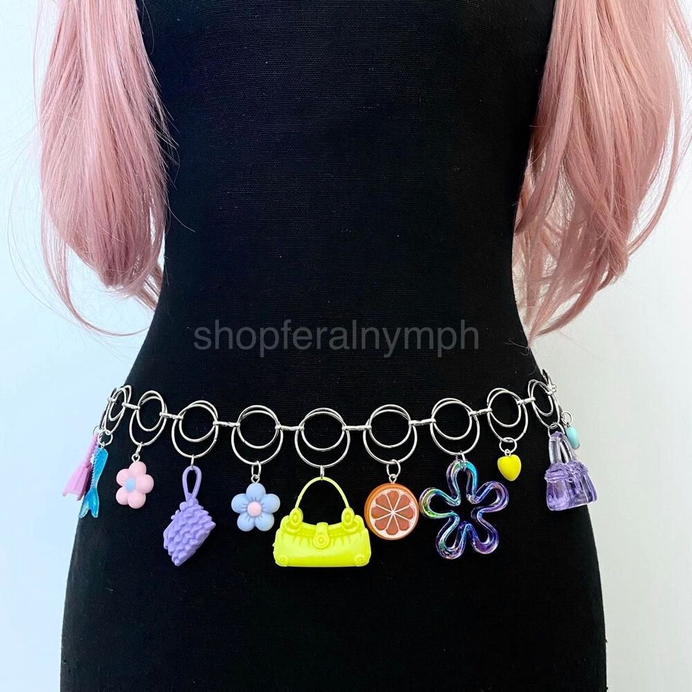 Y2K Harajuku Dopamine Dollcore Handmade Chain Belt, Fits 21-40 Inches, X7GA1417